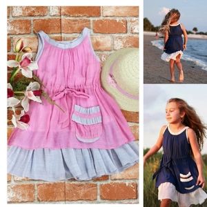 Pretty Pink Boho Vibez Girl's Midi dress 6 Pink Gray New